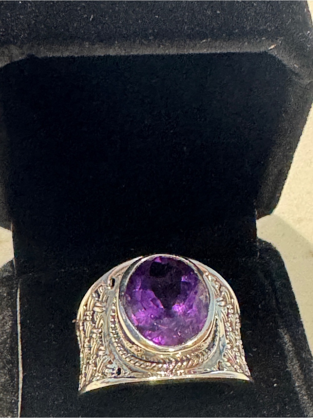Vintage Samuel Benham Sterling Silver Amethyst Statement Ring - Picture 3 of 7